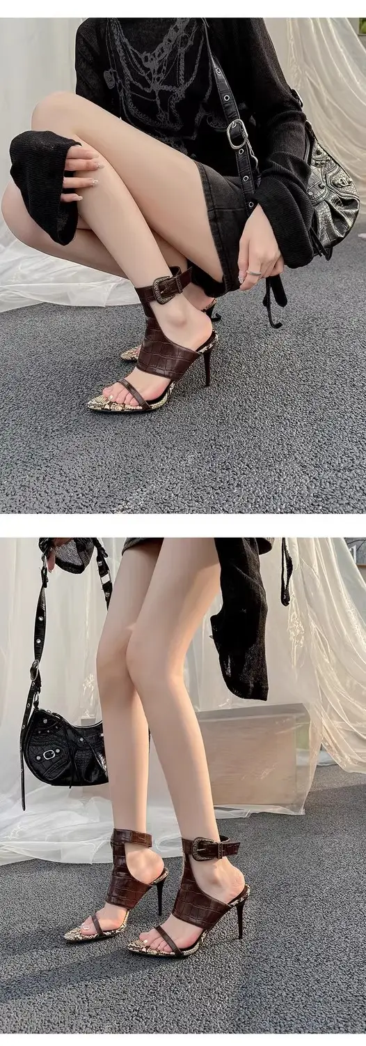 European and American Fashion Black Elegant High Heels Sexy Goddess Style with Skirt Fashion Shoes Pointed Toe Stiletto Open Toe Sandals — feature 11