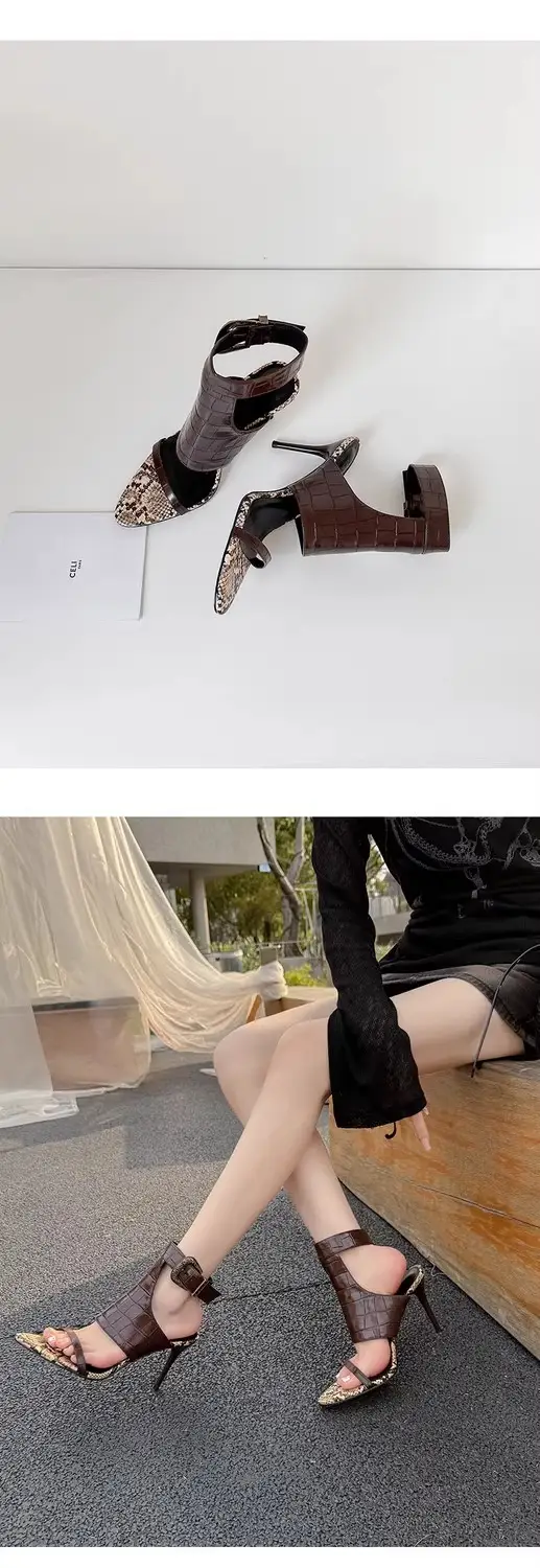European and American Fashion Black Elegant High Heels Sexy Goddess Style with Skirt Fashion Shoes Pointed Toe Stiletto Open Toe Sandals — feature 12