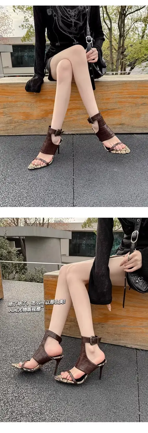 European and American Fashion Black Elegant High Heels Sexy Goddess Style with Skirt Fashion Shoes Pointed Toe Stiletto Open Toe Sandals — feature 14