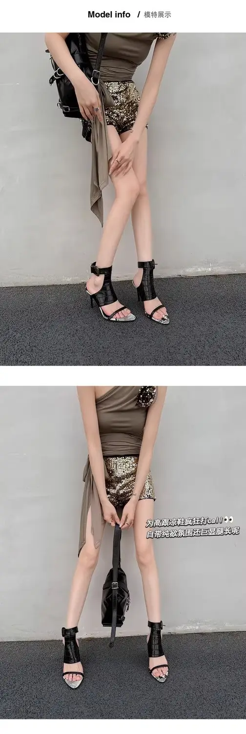 European and American Fashion Black Elegant High Heels Sexy Goddess Style with Skirt Fashion Shoes Pointed Toe Stiletto Open Toe Sandals — feature 2