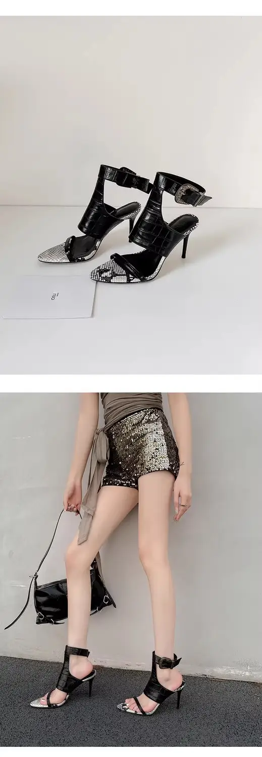 European and American Fashion Black Elegant High Heels Sexy Goddess Style with Skirt Fashion Shoes Pointed Toe Stiletto Open Toe Sandals — feature 5