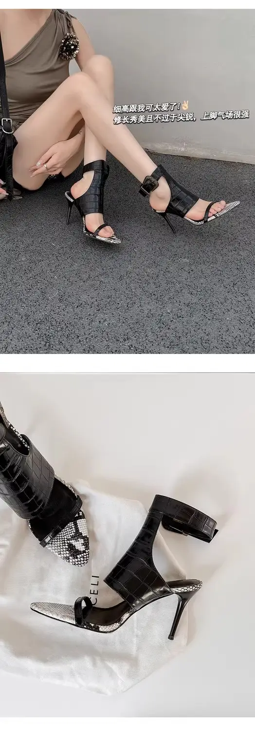 European and American Fashion Black Elegant High Heels Sexy Goddess Style with Skirt Fashion Shoes Pointed Toe Stiletto Open Toe Sandals — feature 6