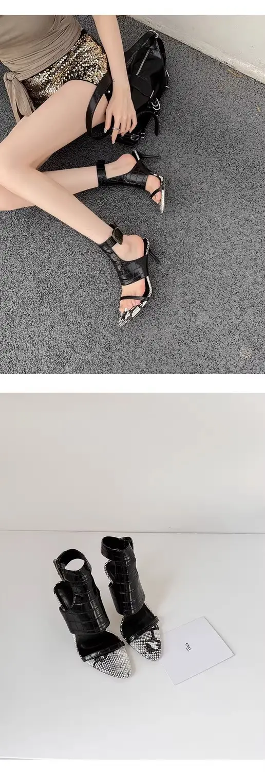 European and American Fashion Black Elegant High Heels Sexy Goddess Style with Skirt Fashion Shoes Pointed Toe Stiletto Open Toe Sandals — feature 7