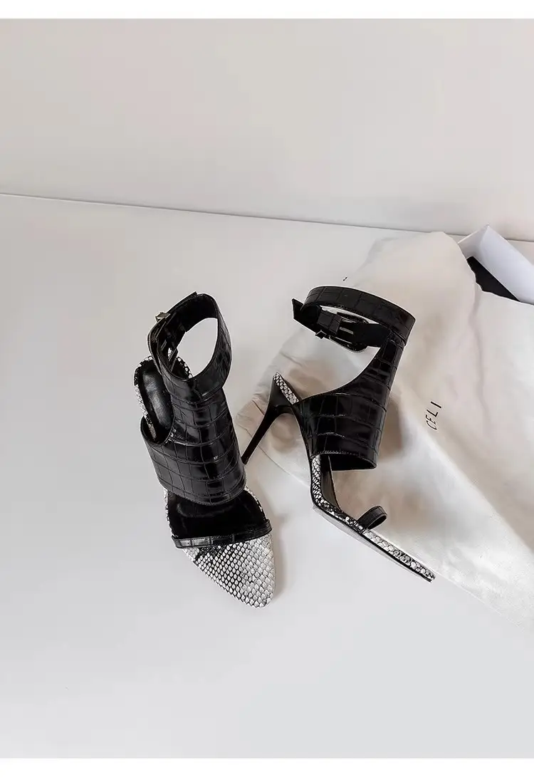 European and American Fashion Black Elegant High Heels Sexy Goddess Style with Skirt Fashion Shoes Pointed Toe Stiletto Open Toe Sandals — feature 8