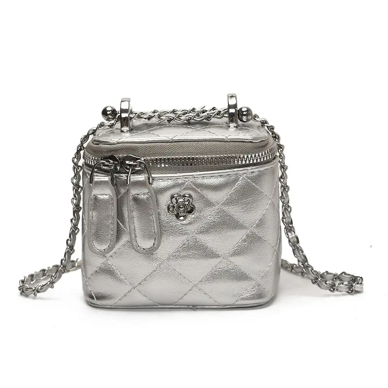 Silver Quilted Chain Shoulder Bag for Women 2026
