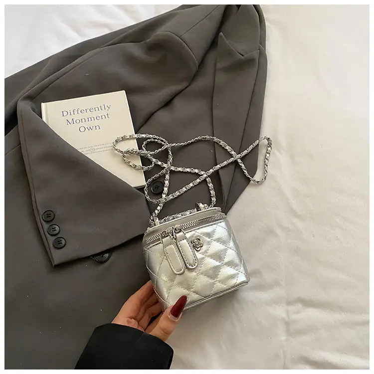 Silver Quilted Chain Shoulder Bag for Women 2026