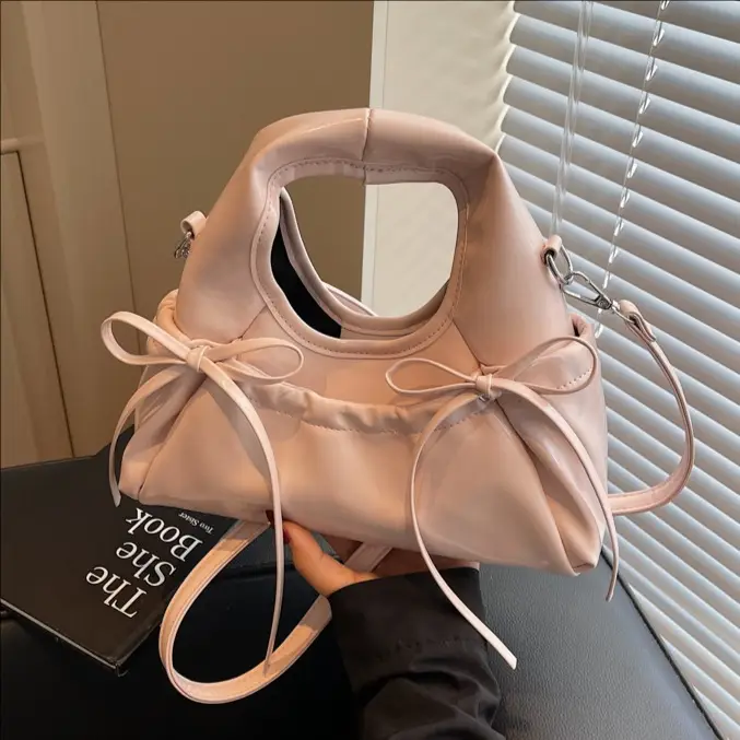 Pink Pleated Bow Handbag for Women 2025 - Image 5