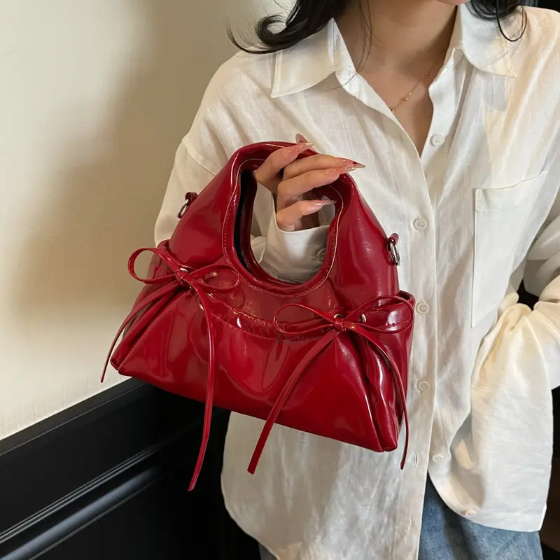 Pink Pleated Bow Handbag for Women 2025 - Image 6