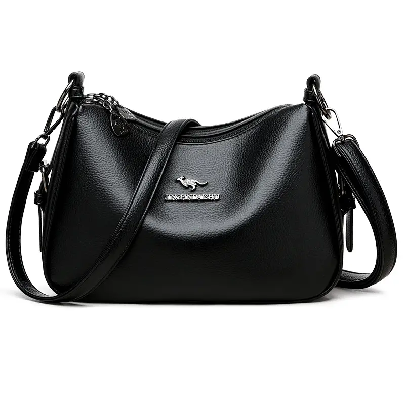 Black Leather Crossbody Bag with Logo Print - Image 10