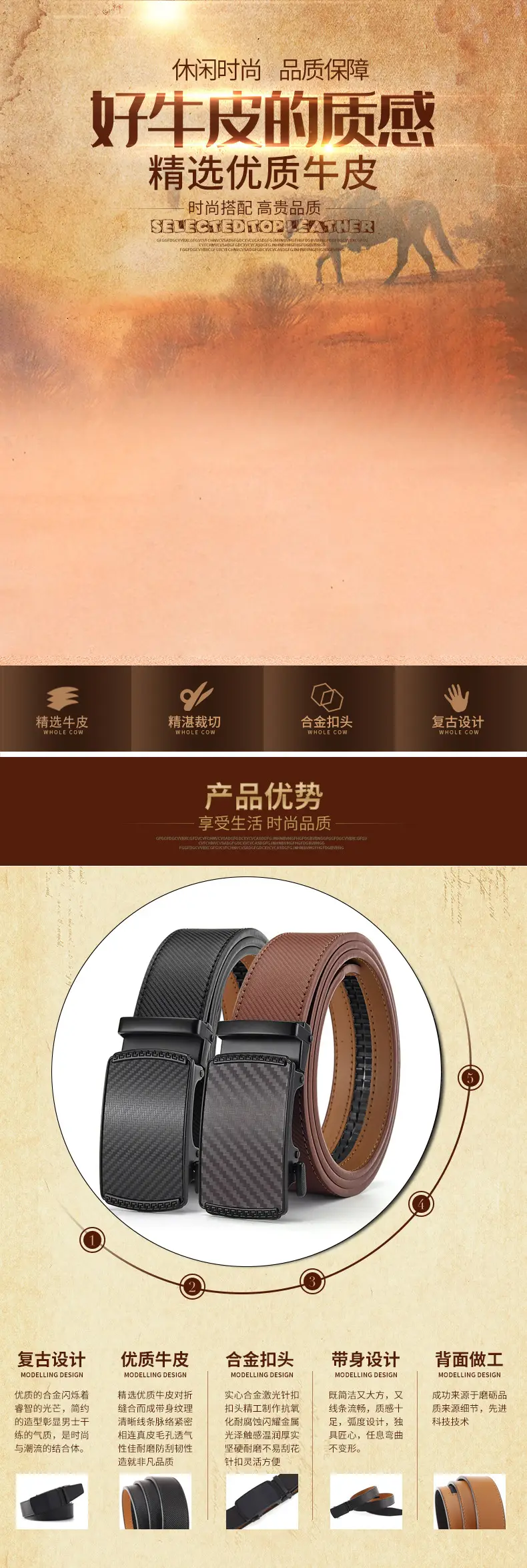 New Men's Genuine Leather Belt with Automatic Buckle — feature 1