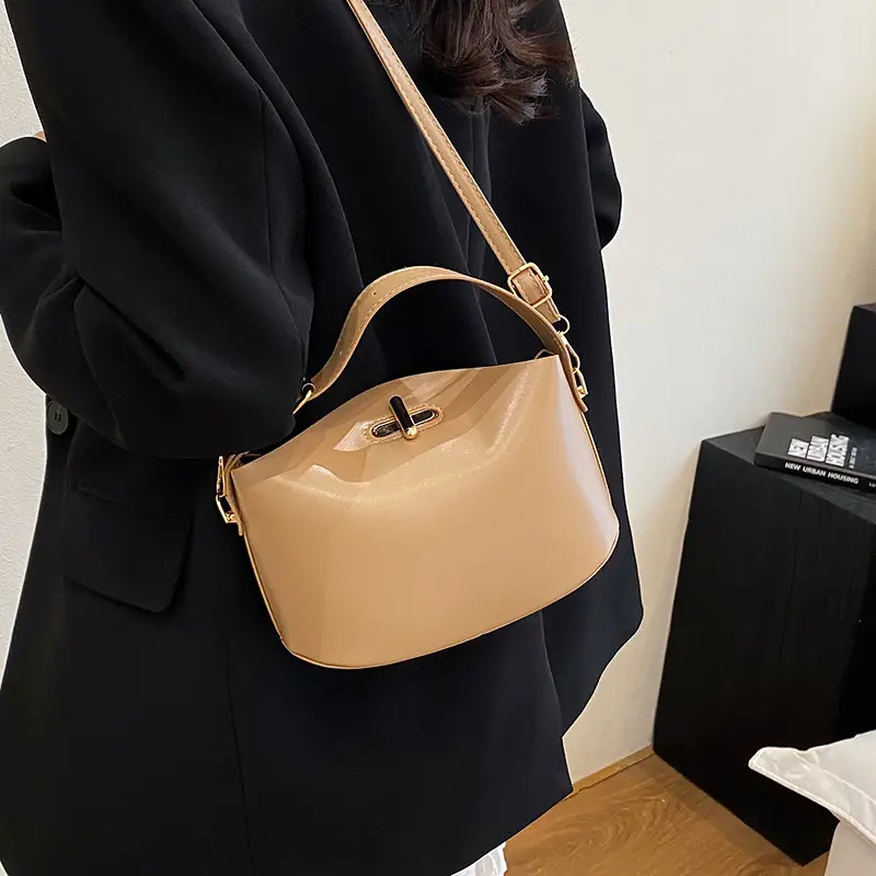 Beige Lock Single Shoulder Crossbody Bag for Women - Image 5