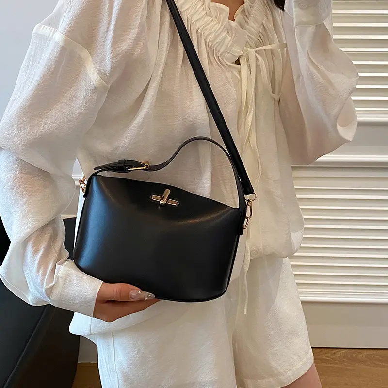 Beige Lock Single Shoulder Crossbody Bag for Women - Image 6