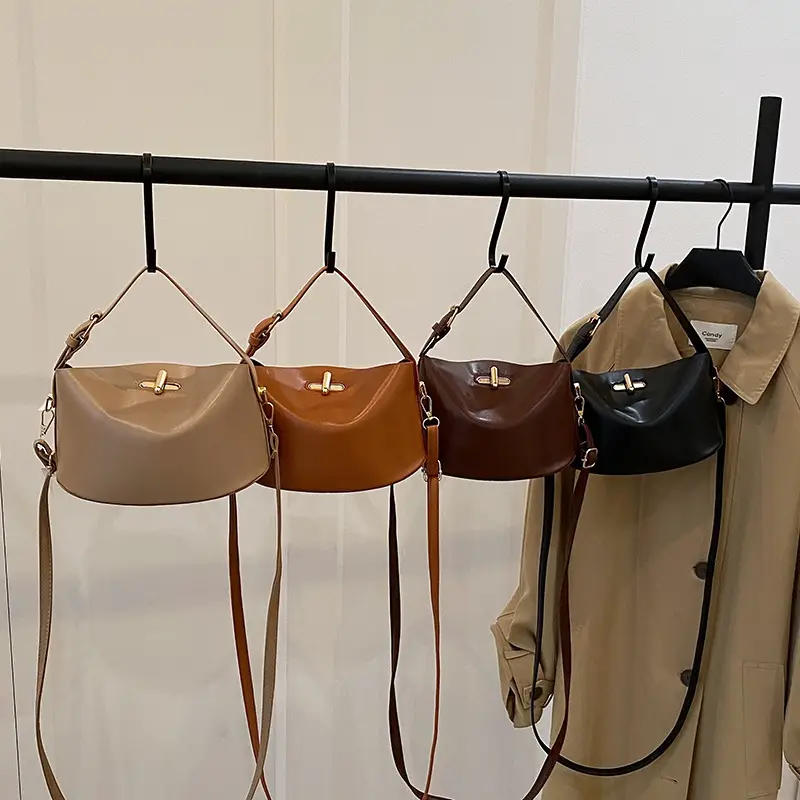 Beige Lock Single Shoulder Crossbody Bag for Women - Image 8