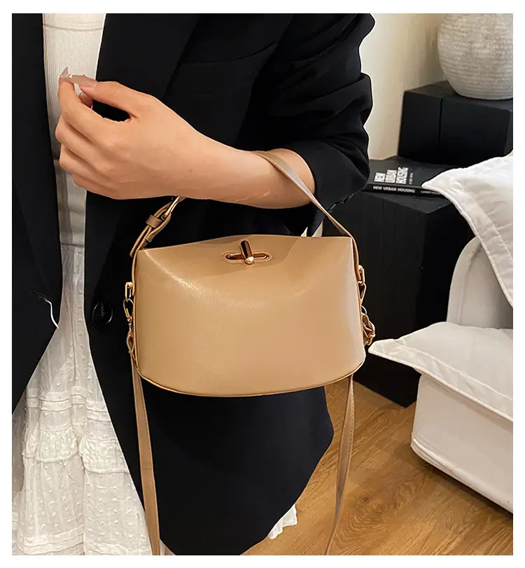 Beige Lock Single Shoulder Crossbody Bag for Women — feature 2