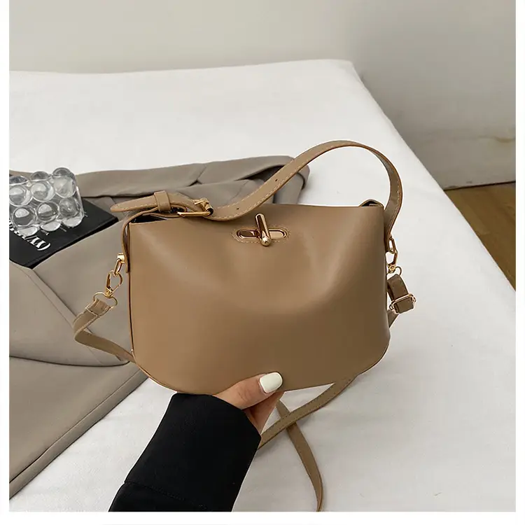 Beige Lock Single Shoulder Crossbody Bag for Women - Image 2
