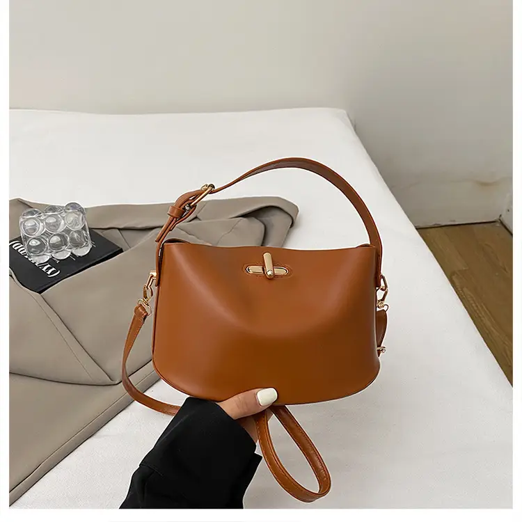 Beige Lock Single Shoulder Crossbody Bag for Women - Image 3