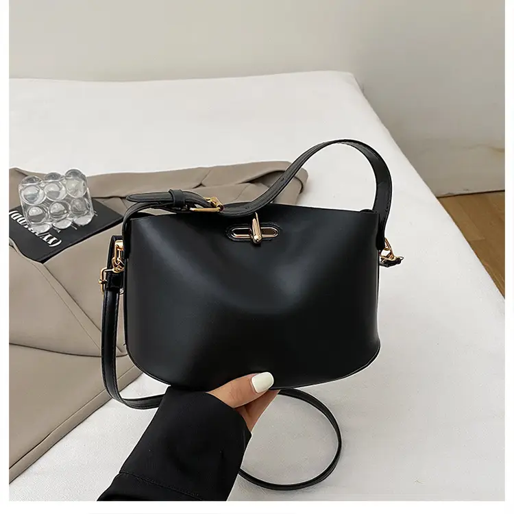 Beige Lock Single Shoulder Crossbody Bag for Women - Image 4
