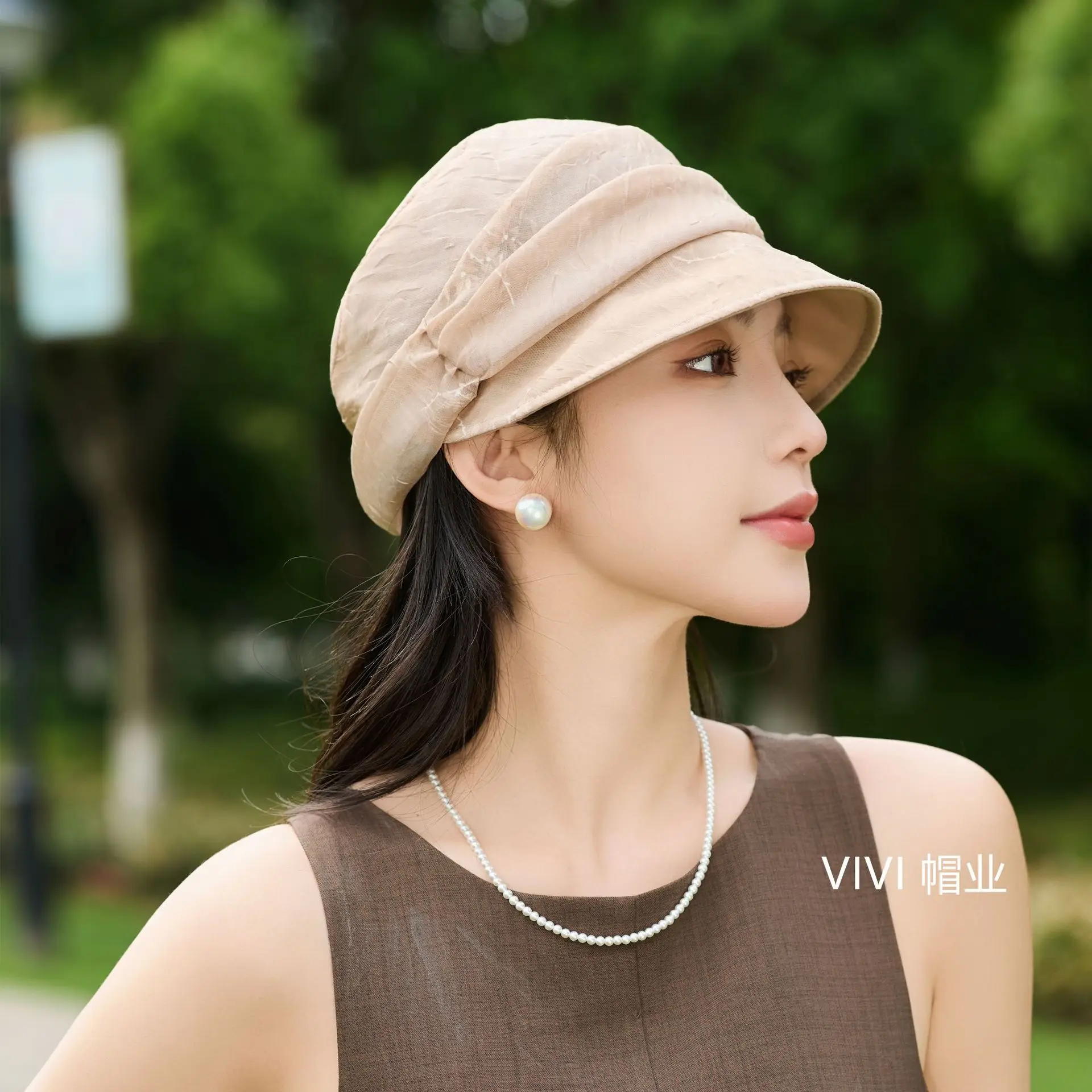 Women Pleated Beret Cap Summer Light Breathable - Image 8