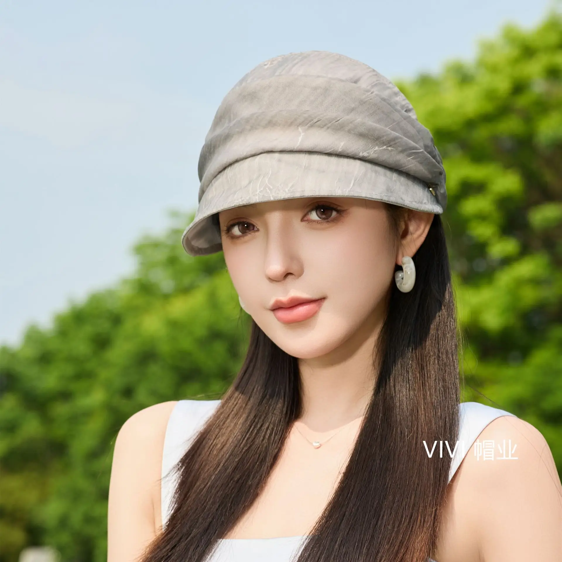 Women Pleated Beret Cap Summer Light Breathable — feature 4
