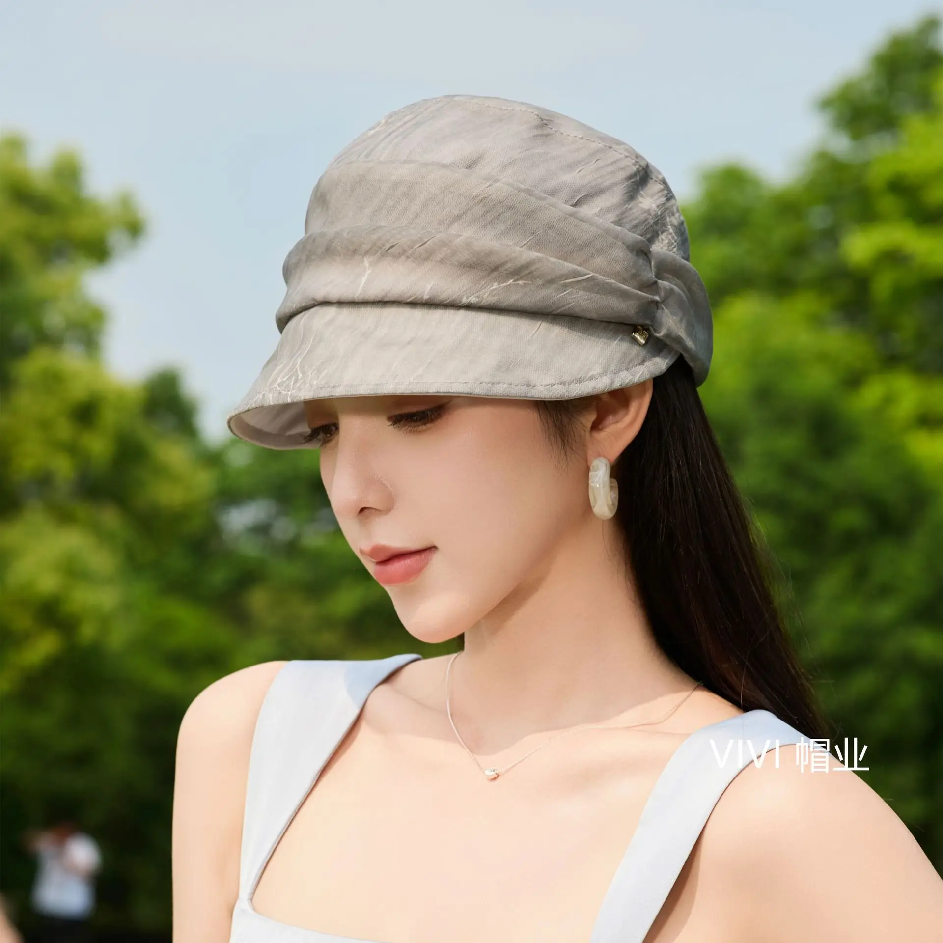 Women Pleated Beret Cap Summer Light Breathable — feature 5