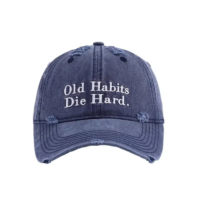 Men Baseball Cap Old Habits Die Hard Distressed Black - Image 11
