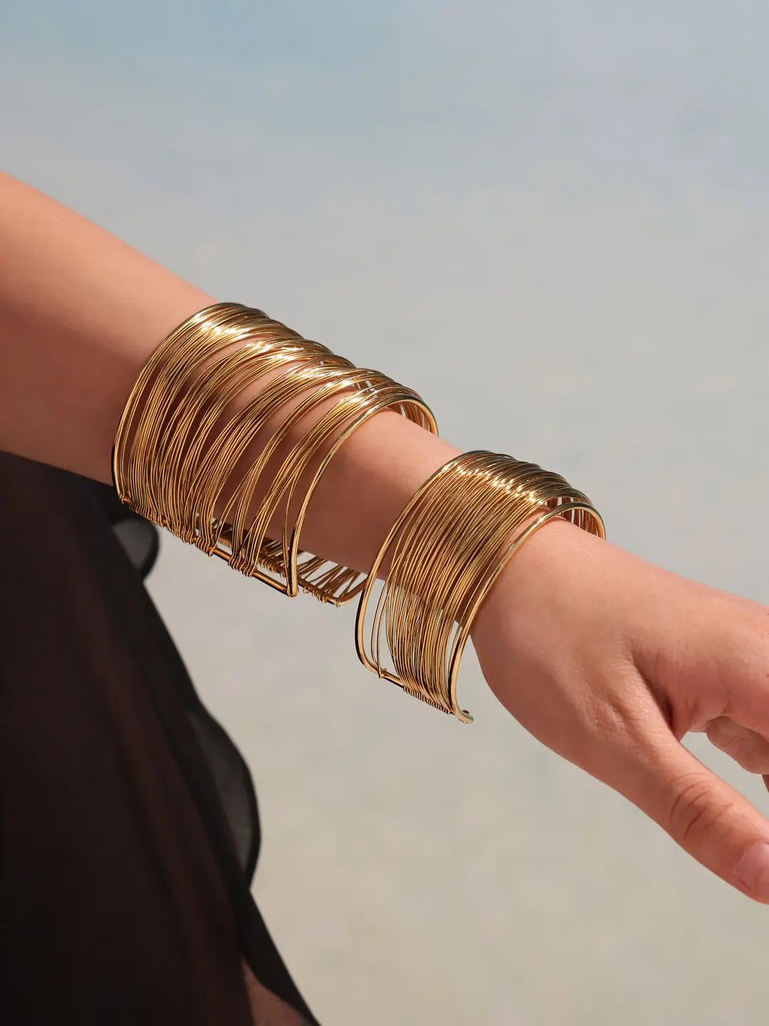 Cube European and American Exaggerated Multi-layer Open Bracelet Stainless Steel Gold Plated Ins Cool Style Arm Ring Light Luxury Color-retaining Bracelet — feature 5