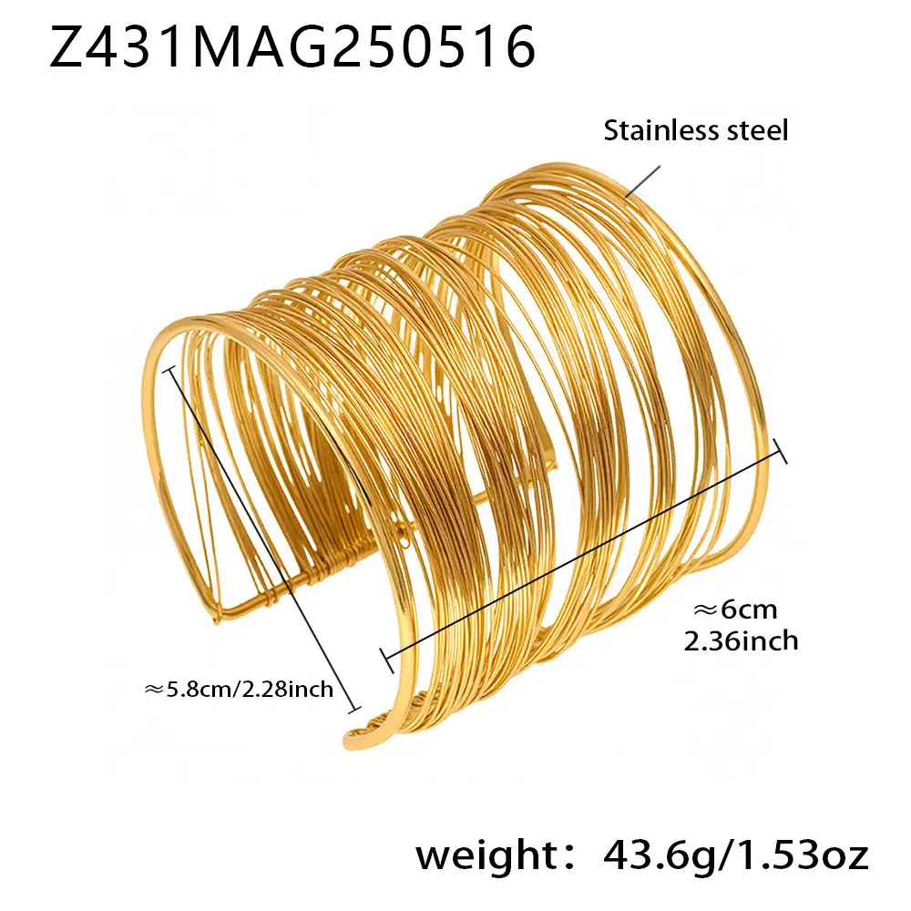 Cube European and American Exaggerated Multi-layer Open Bracelet Stainless Steel Gold Plated Ins Cool Style Arm Ring Light Luxury Color-retaining Bracelet — feature 9