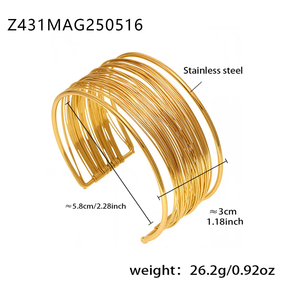 Cube European and American Exaggerated Multi-layer Open Bracelet Stainless Steel Gold Plated Ins Cool Style Arm Ring Light Luxury Color-retaining Bracelet