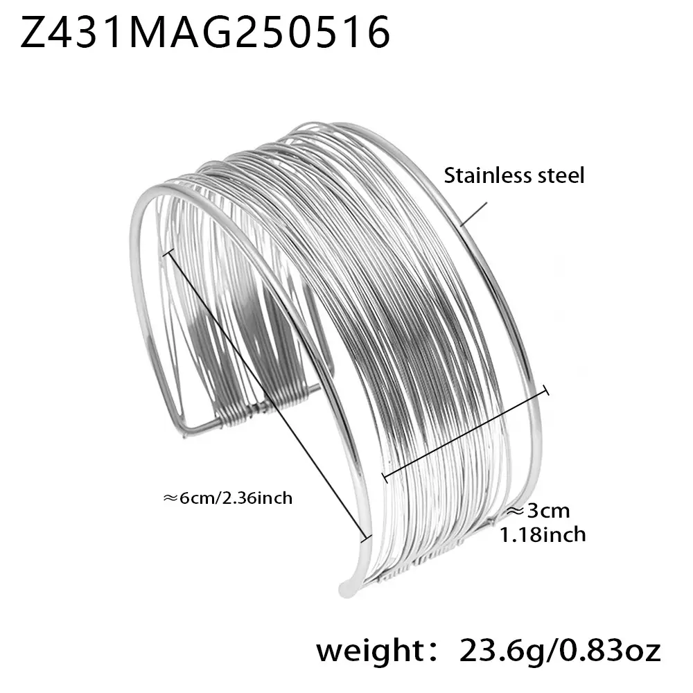 Cube European and American Exaggerated Multi-layer Open Bracelet Stainless Steel Gold Plated Ins Cool Style Arm Ring Light Luxury Color-retaining Bracelet