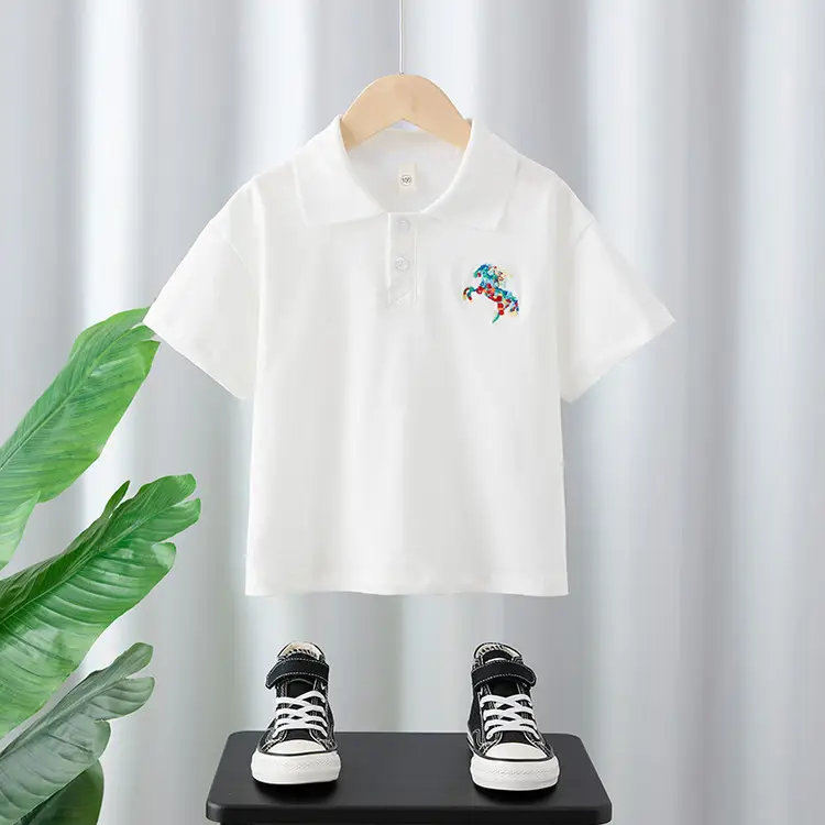 Boys Korean Style Embroidered T-Shirt Short Sleeve - Image 4