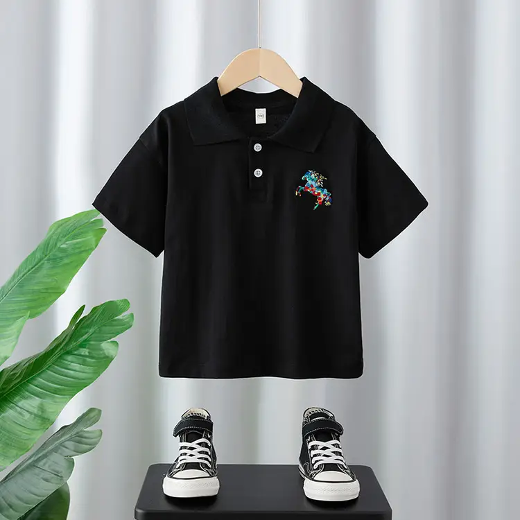 Boys Korean Style Embroidered T-Shirt Short Sleeve - Image 5