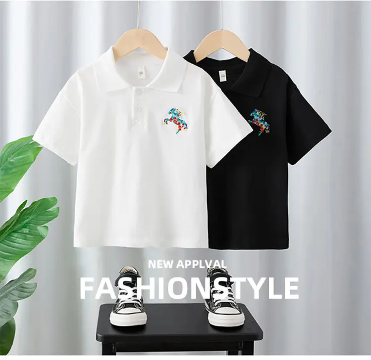 Boys Korean Style Embroidered T-Shirt Short Sleeve — feature 1