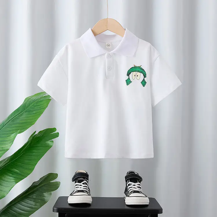 Boys Lapel Top T-Shirt White 2025 Kids Summer - Image 6
