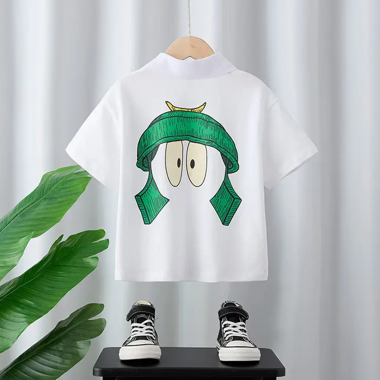 Boys Lapel Top T-Shirt White 2025 Kids Summer - Image 2