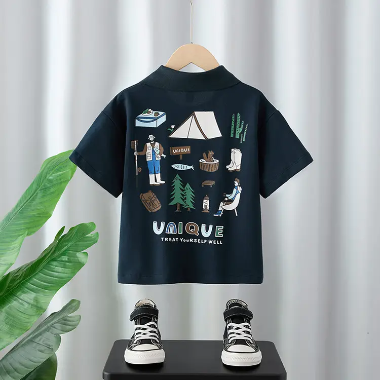 Boys Polo Shirt Black Short Sleeve Summer Wear - Image 8