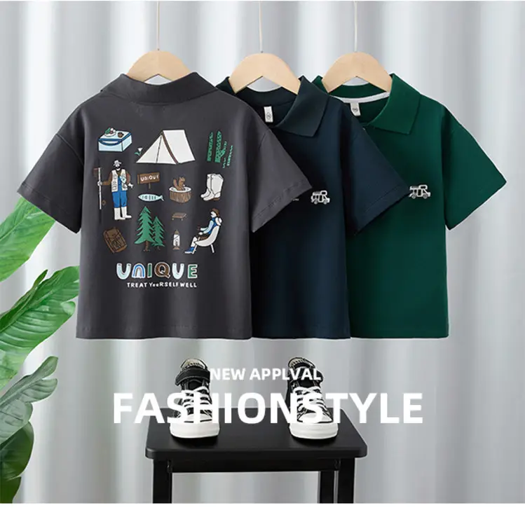 Boys Polo Shirt Black Short Sleeve Summer Wear — feature 1