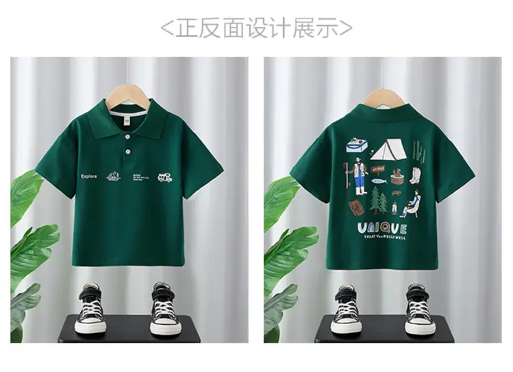 Boys Polo Shirt Black Short Sleeve Summer Wear — feature 2