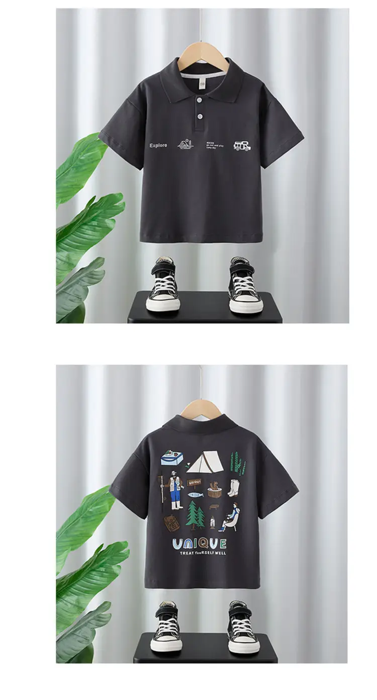 Boys Polo Shirt Black Short Sleeve Summer Wear — feature 9