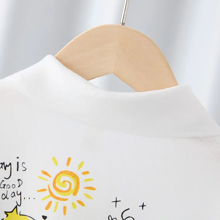 Boys' White Sun Print Polo Shirt 2025 Summer