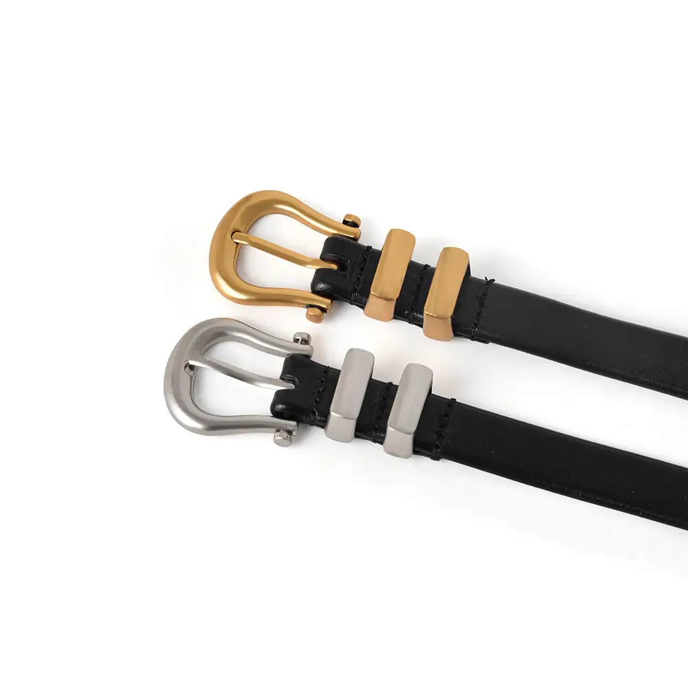 Vintage Women's Genuine Leather Belt Black Gold - Image 4