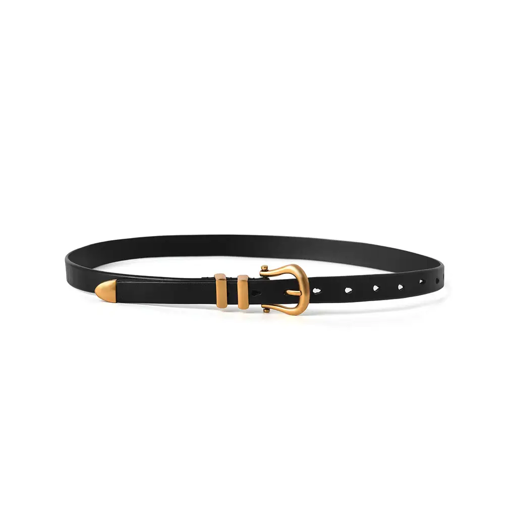 Vintage Women's Genuine Leather Belt Black Gold - Image 5