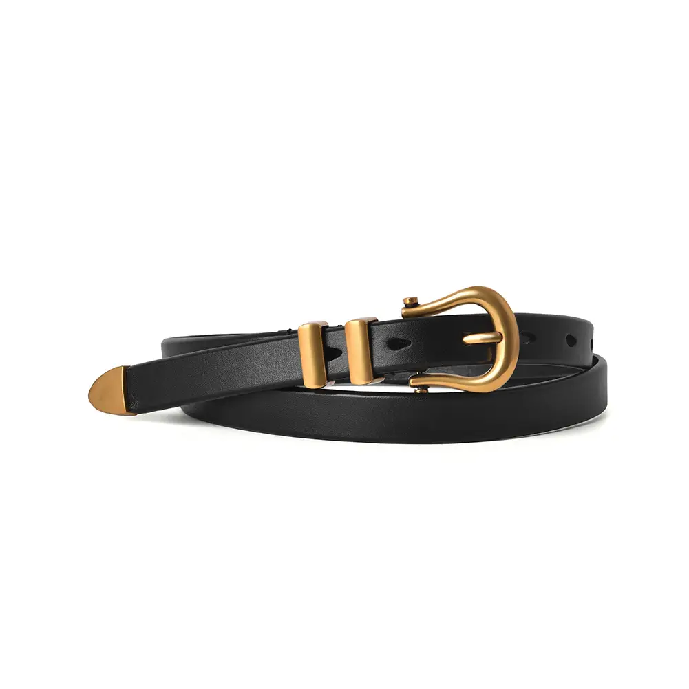 Vintage Women's Genuine Leather Belt Black Gold - Image 6