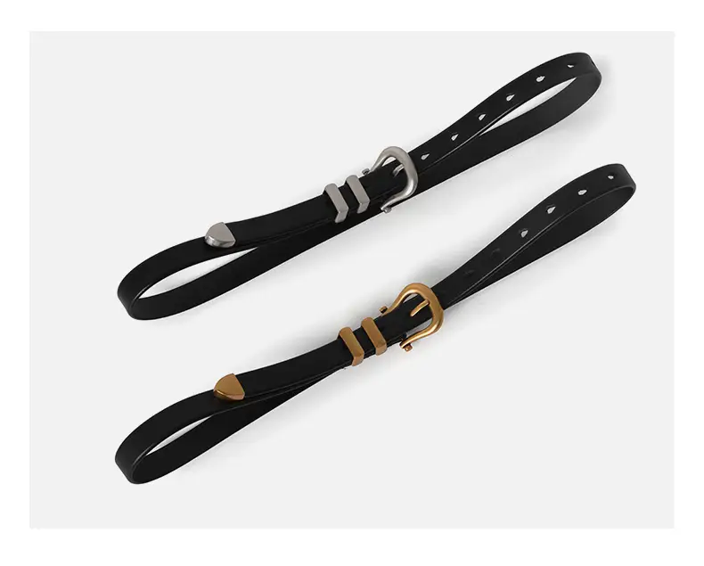 Vintage Women's Genuine Leather Belt Black Gold — feature 11