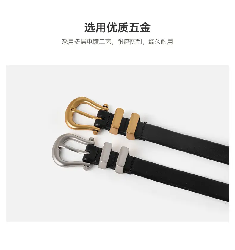 Vintage Women's Genuine Leather Belt Black Gold — feature 6