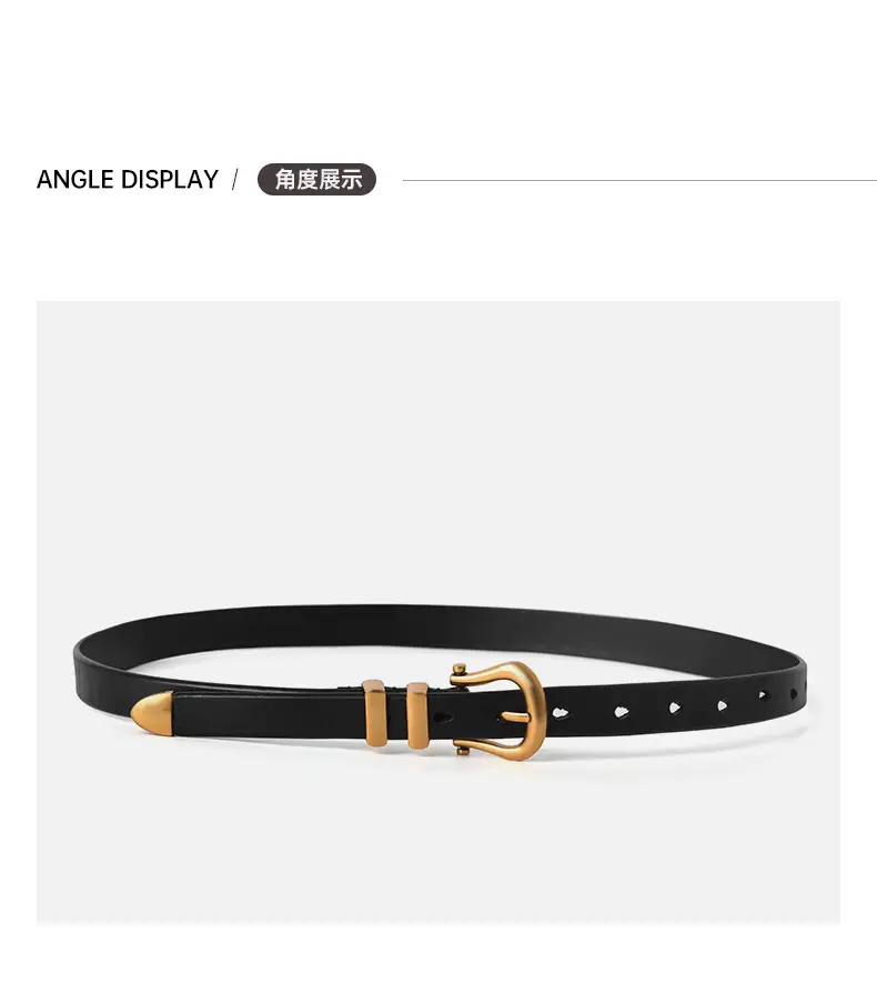 Vintage Women's Genuine Leather Belt Black Gold — feature 8
