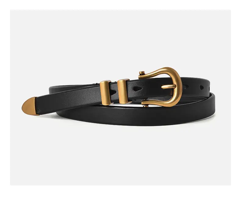 Vintage Women's Genuine Leather Belt Black Gold — feature 9