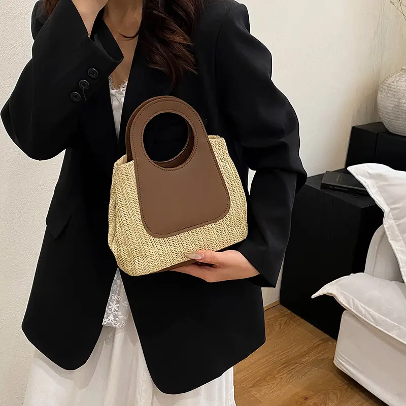 2025 Summer Straw Bag with Retro Contrast Stitching - Image 5