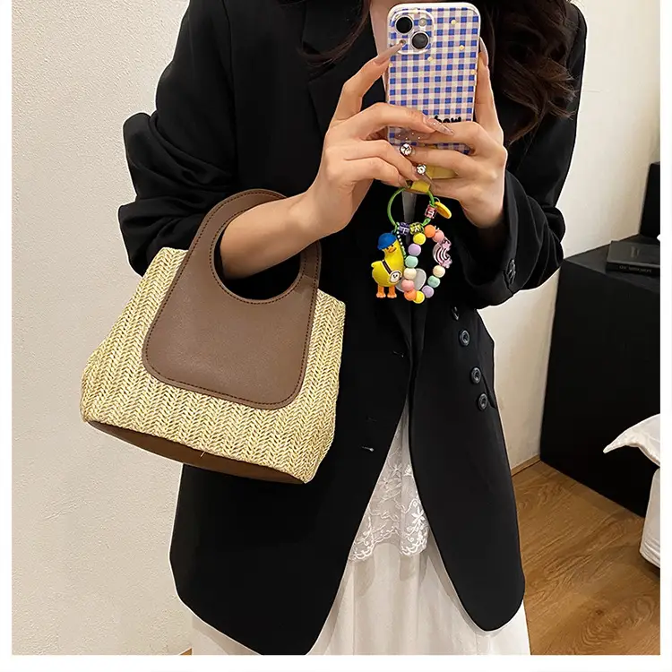 2025 Summer Straw Bag with Retro Contrast Stitching — feature 11