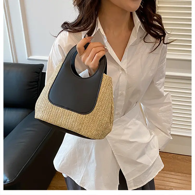 2025 Summer Straw Bag with Retro Contrast Stitching — feature 12