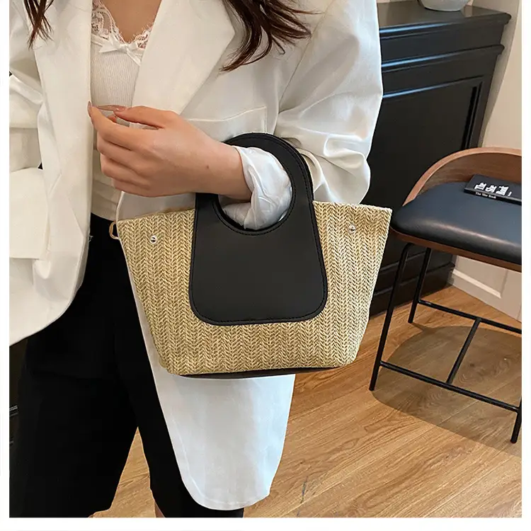 2025 Summer Straw Bag with Retro Contrast Stitching — feature 14